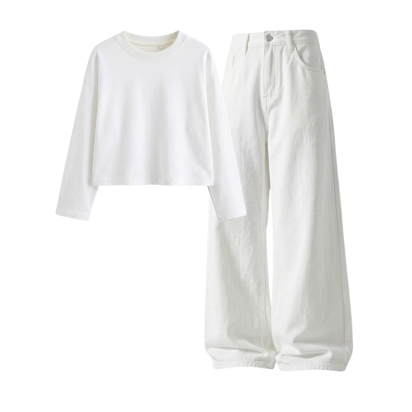 White Wide-Leg Baggy Jeans With Crop Full Sleeves T-Shirt