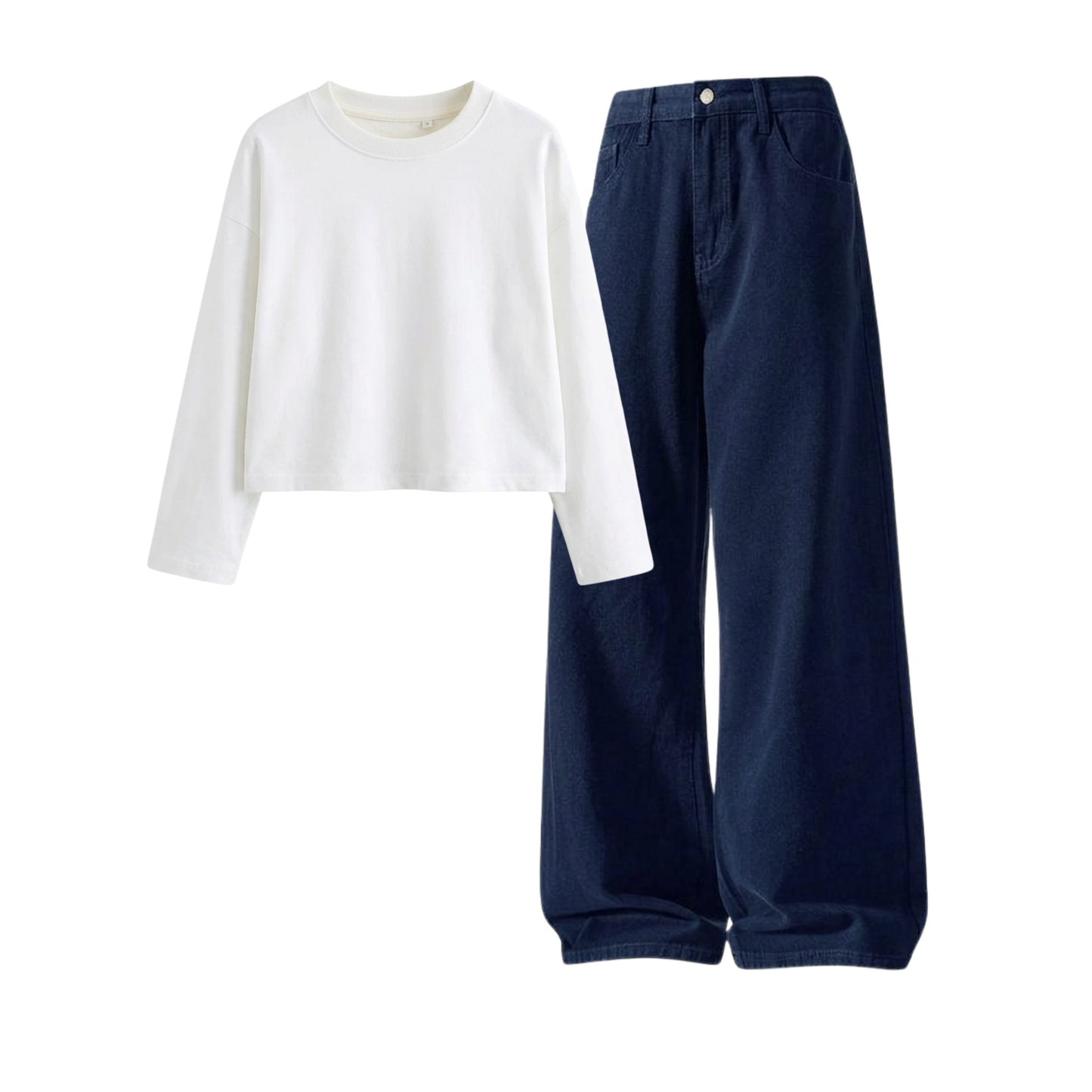 Darkblue Wide-Leg Baggy Jeans With Crop Full Sleeves T-Shirt