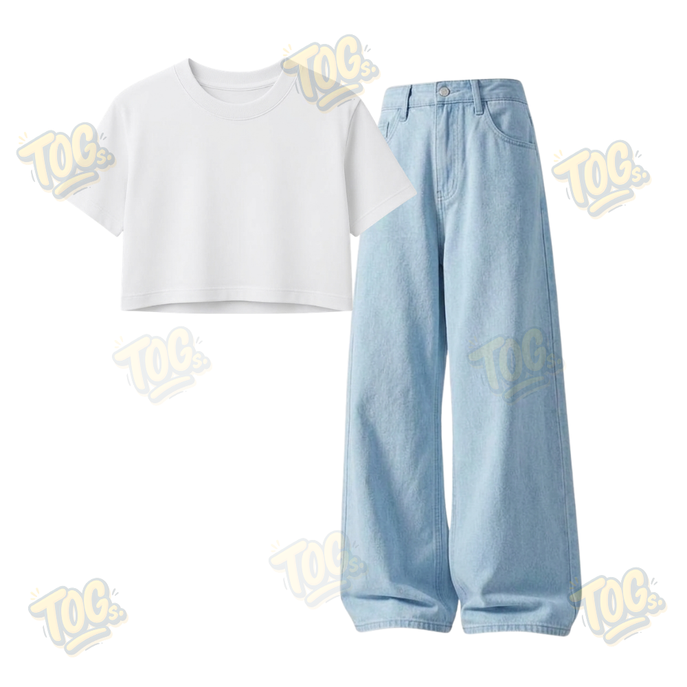 Iceblue Wide-Leg Baggy Jeans With Crop T-Shirt