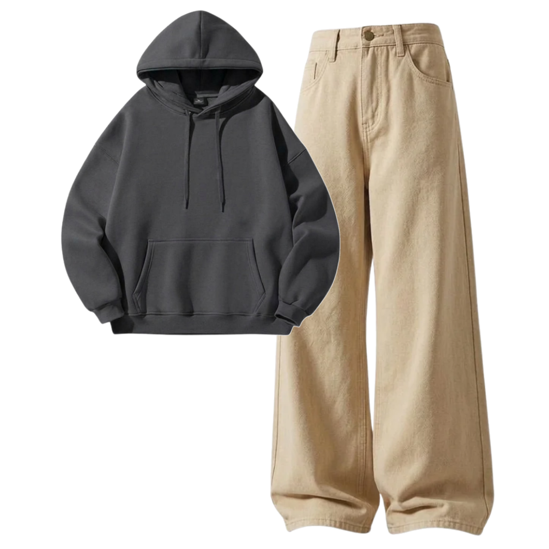 Beige Baggy Jeans With Hoodie