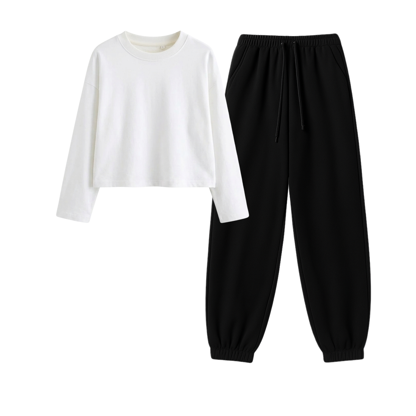 Black Sweatpant With Crop Full Sleeves T-Shirt
