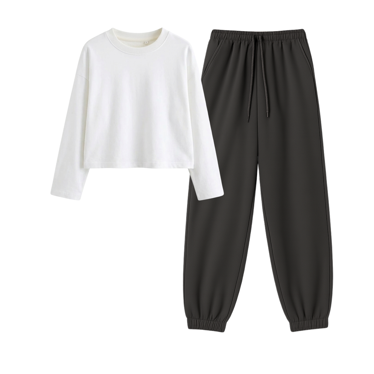 Charcoalgrey Sweatpant With Crop Full Sleeves T-Shirt