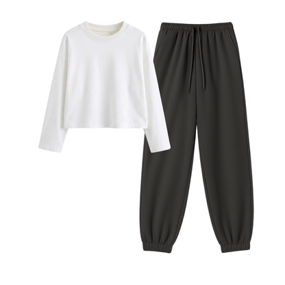 Charcoalgrey Sweatpant With Crop Full Sleeves T-Shirt