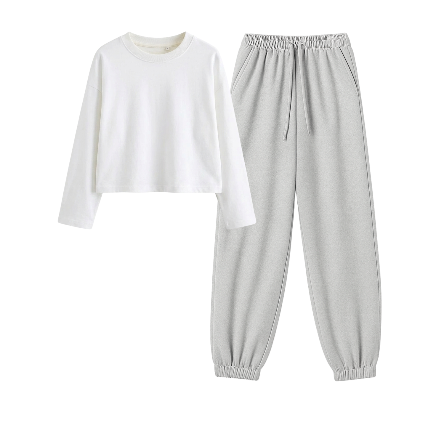 Lightgrey Sweatpant With Crop Full Sleeves T-Shirt