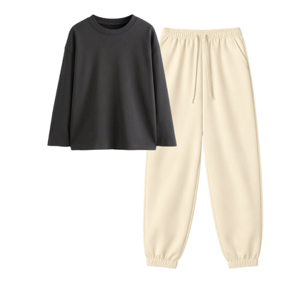 Cream Sweatpant With Full Sleeves T-Shirt
