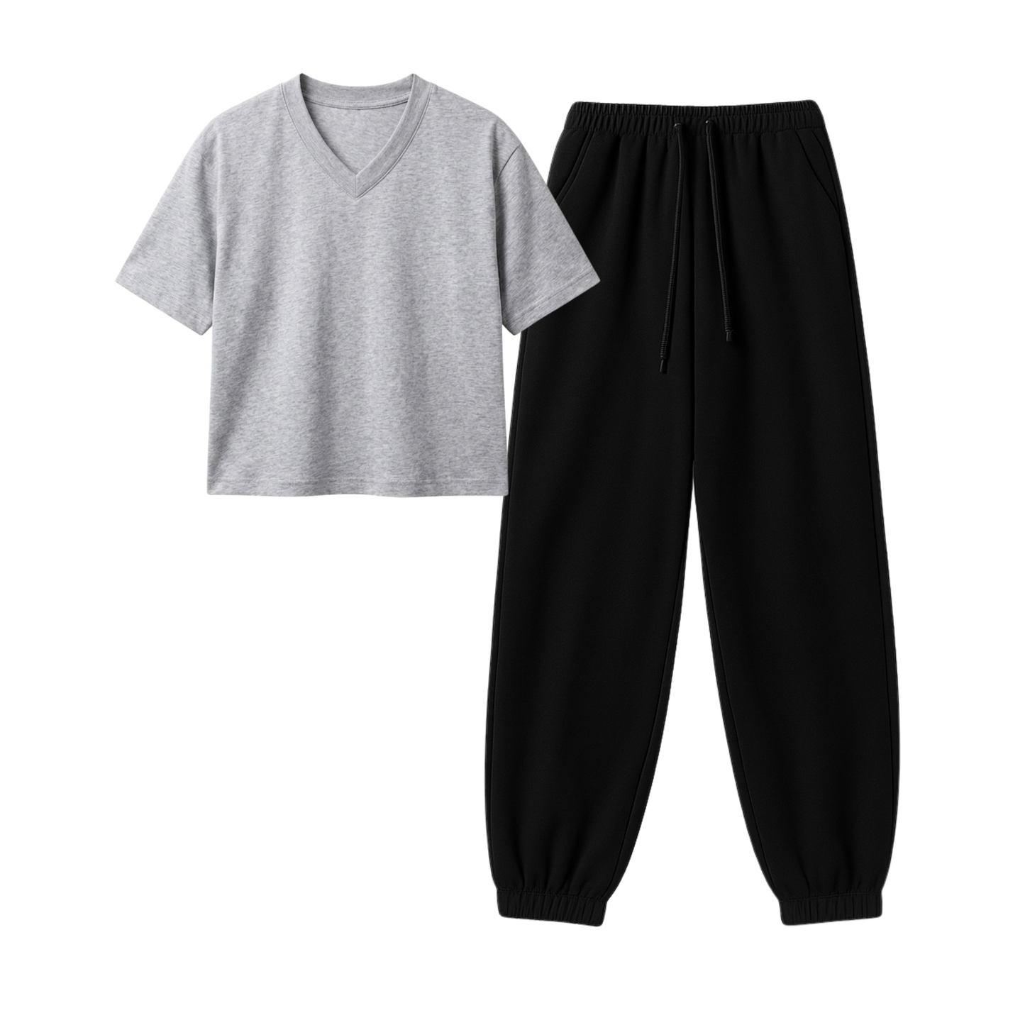Black Sweatpant With Crop V-Neck T-Shirt