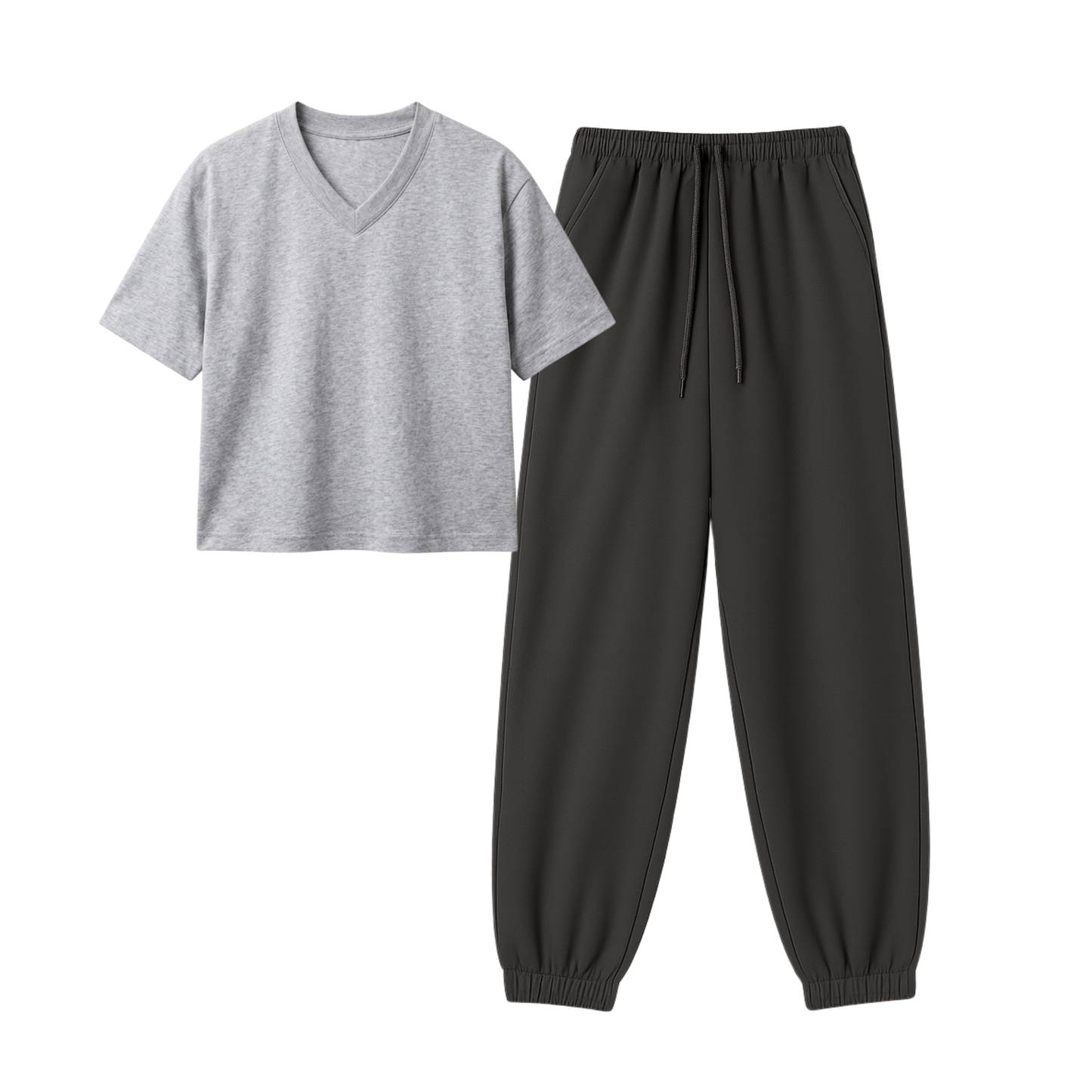Charcoalgrey Sweatpant With Crop V-Neck T-Shirt
