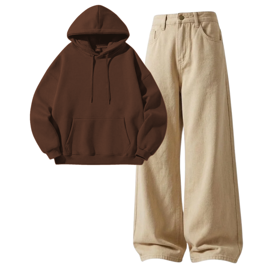 Beige Baggy Jeans With Hoodie