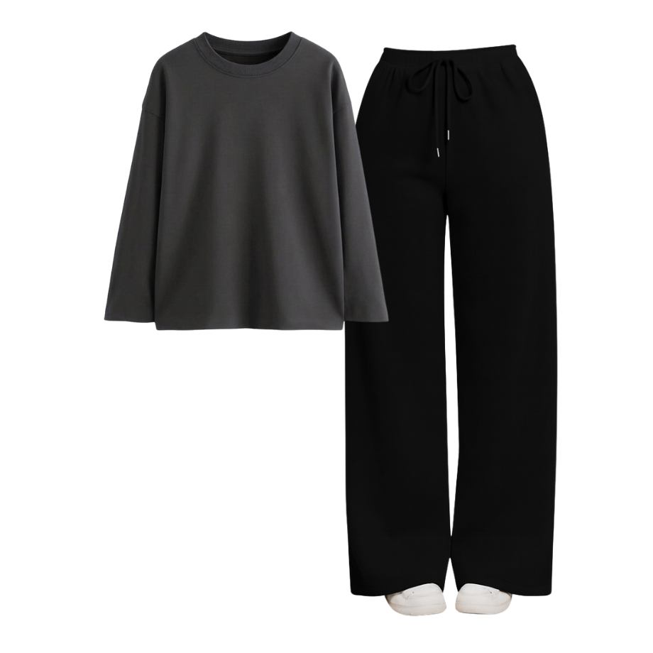 Black Wide-Leg Trouser With Full Sleeves T-Shirts