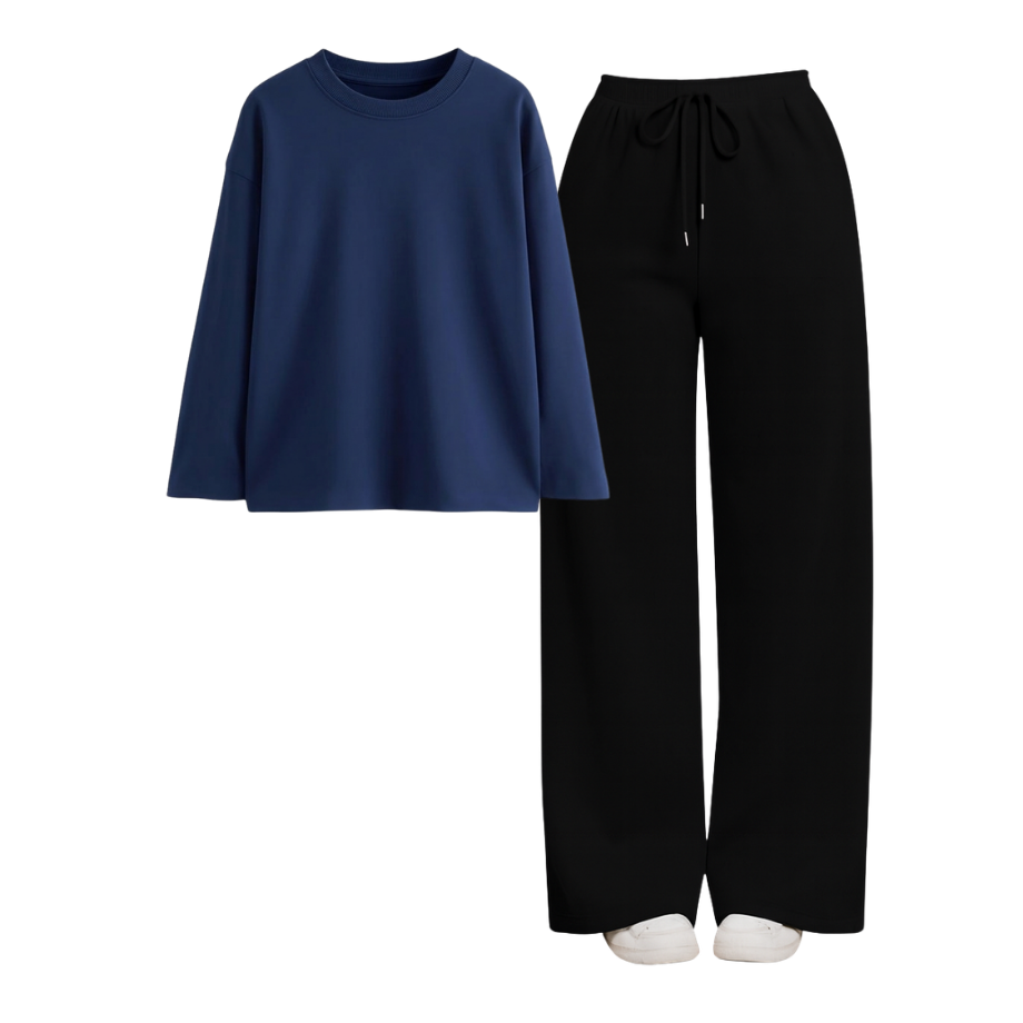 Black Wide-Leg Trouser With Full Sleeves T-Shirts
