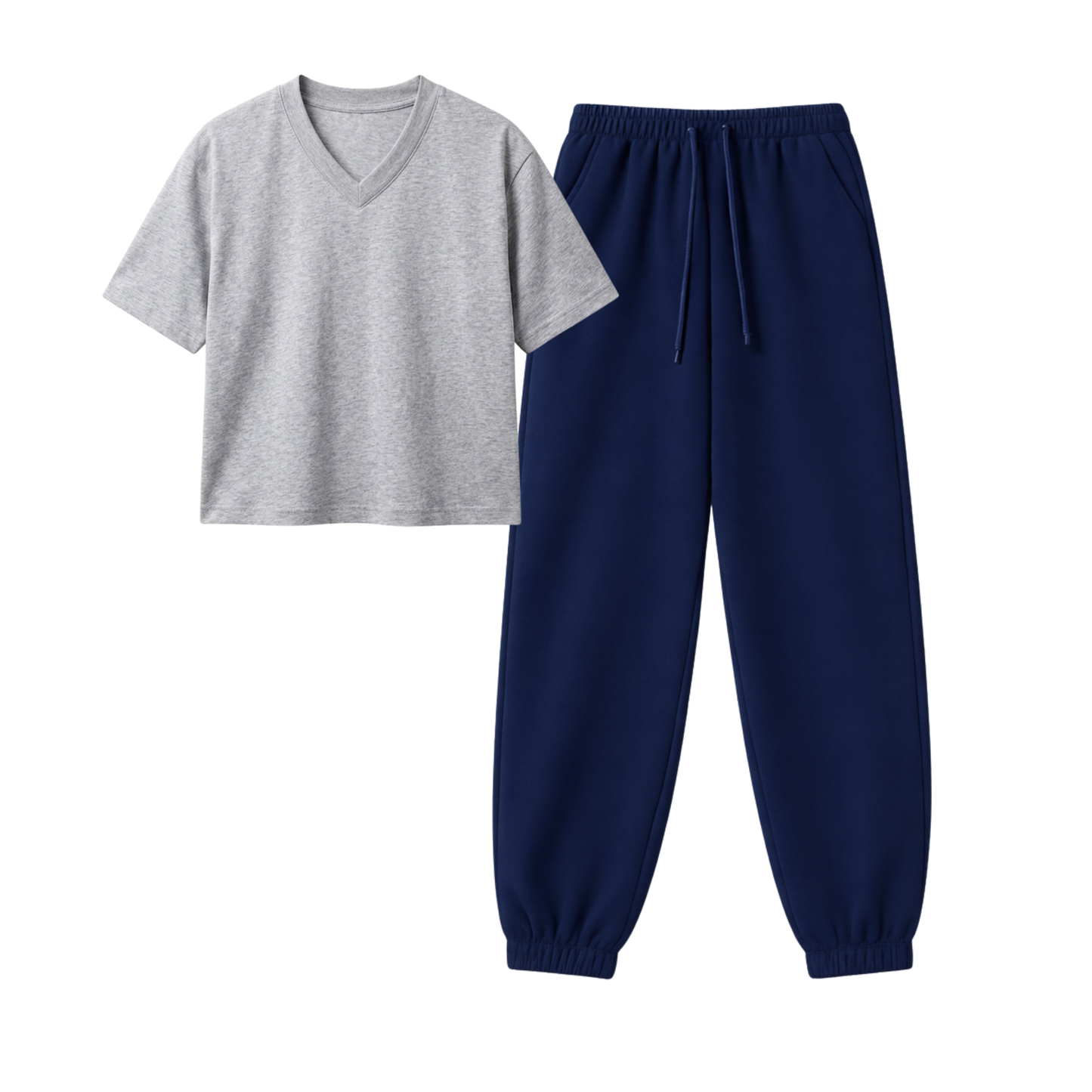 Navyblue Sweatpant With Crop V-Neck T-Shirt