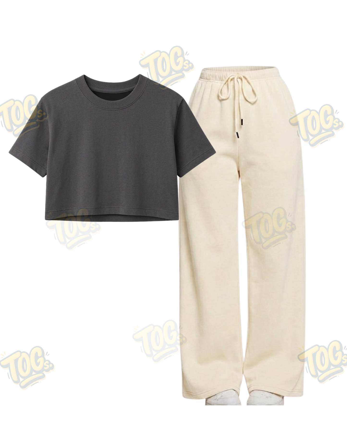 Beige Wide-Leg Trouser With Crop T-Shirts