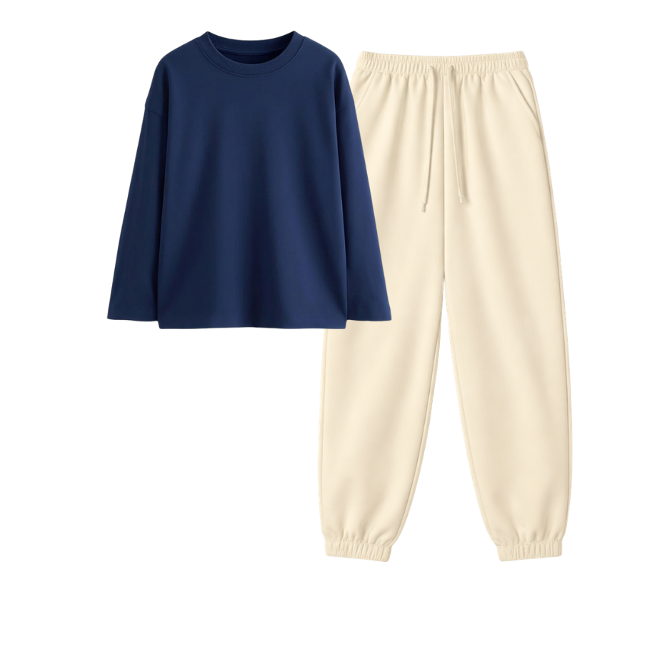 Cream Sweatpant With Full Sleeves T-Shirt