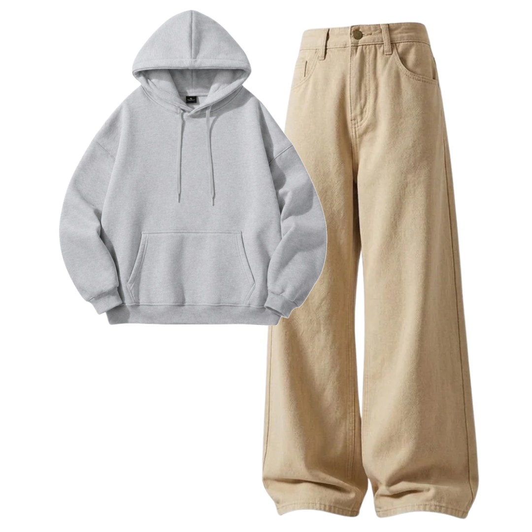 Beige Baggy Jeans With Hoodie