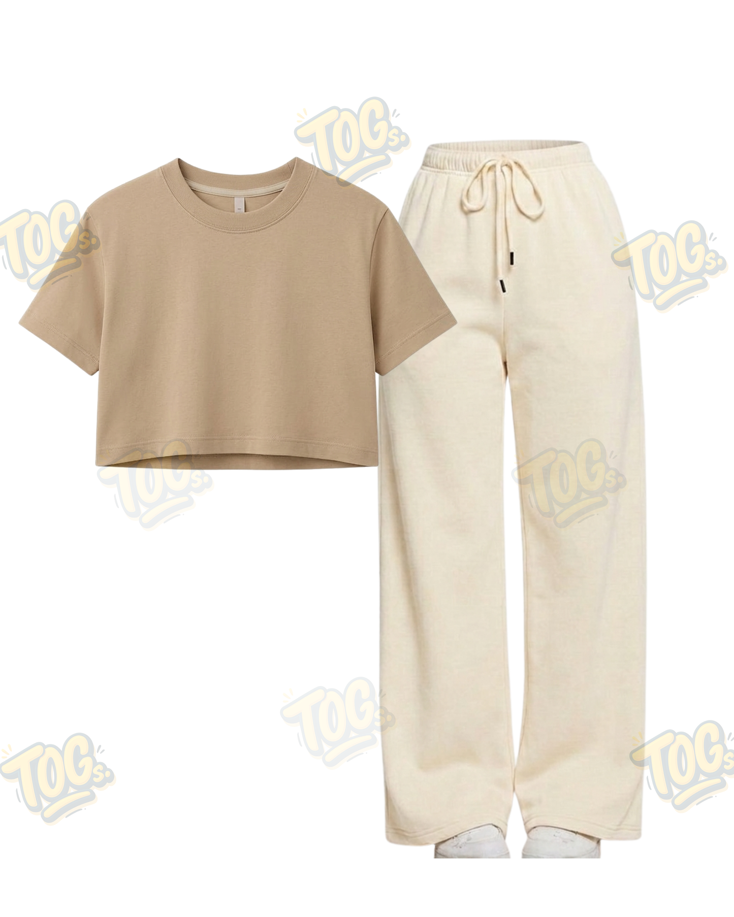 Beige Wide-Leg Trouser With Crop T-Shirts
