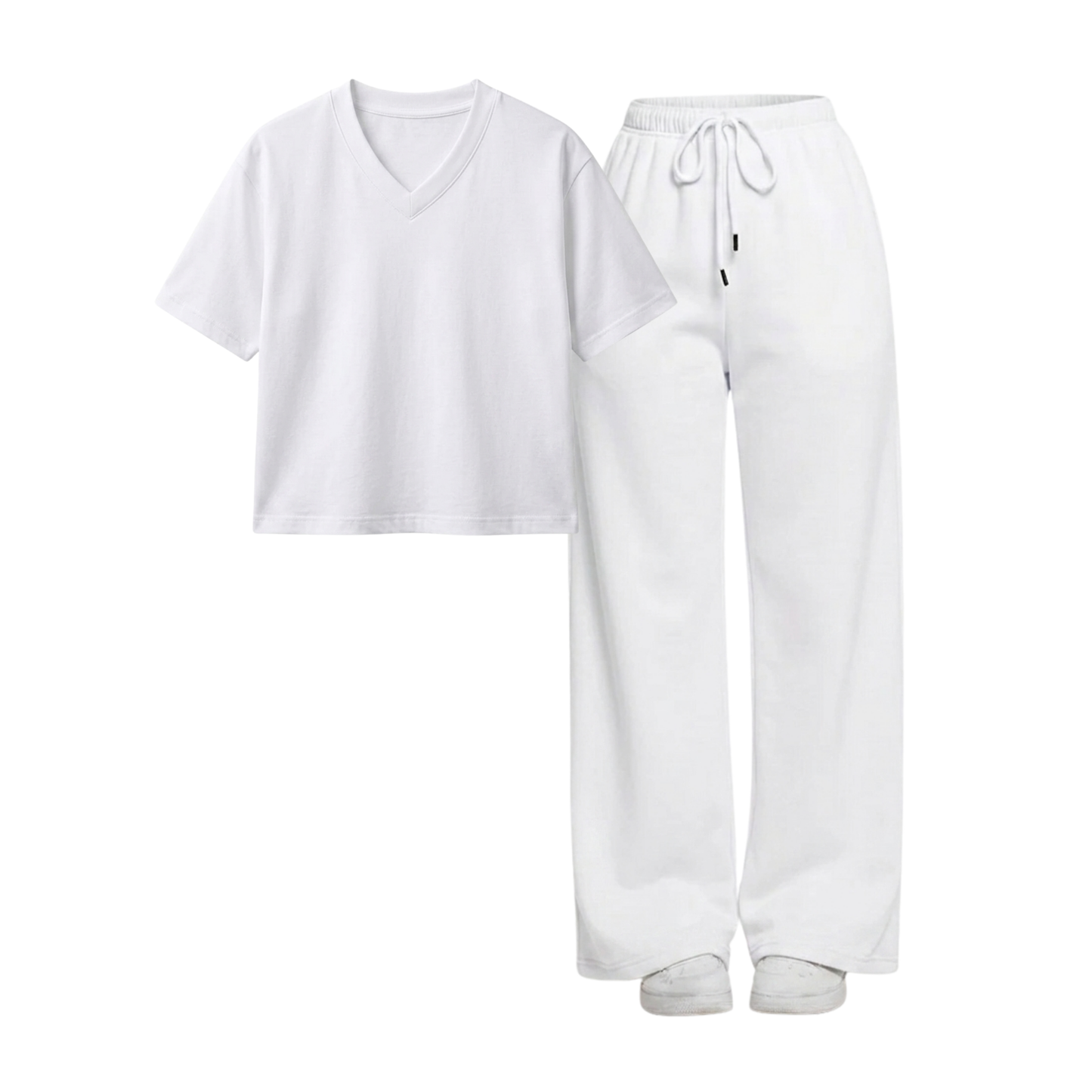 White Wide-Leg Trouser With Crop V-Neck T-Shirt