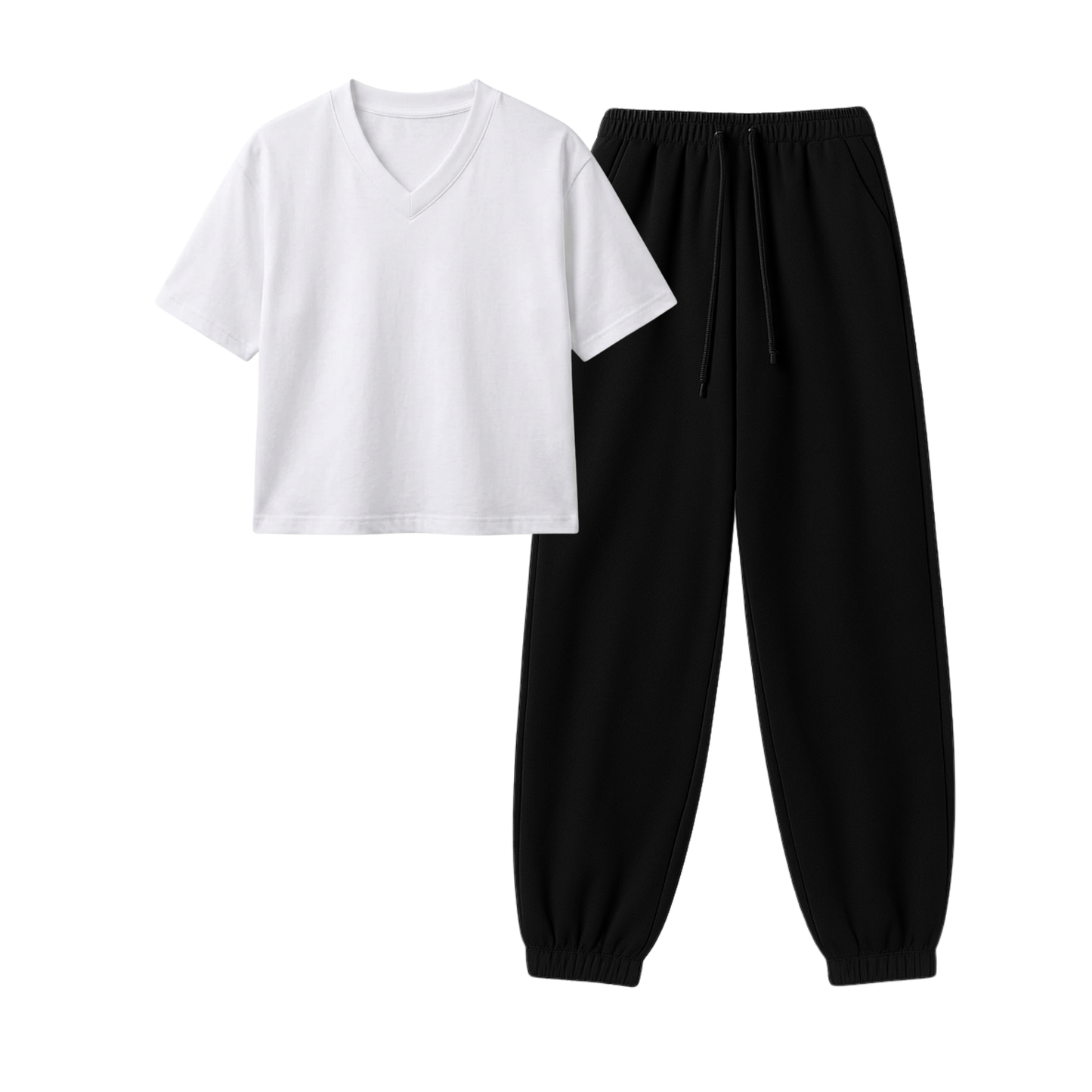 Black Sweatpant With Crop V-Neck T-Shirt
