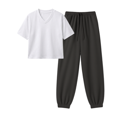 Charcoalgrey Sweatpant With Crop V-Neck T-Shirt