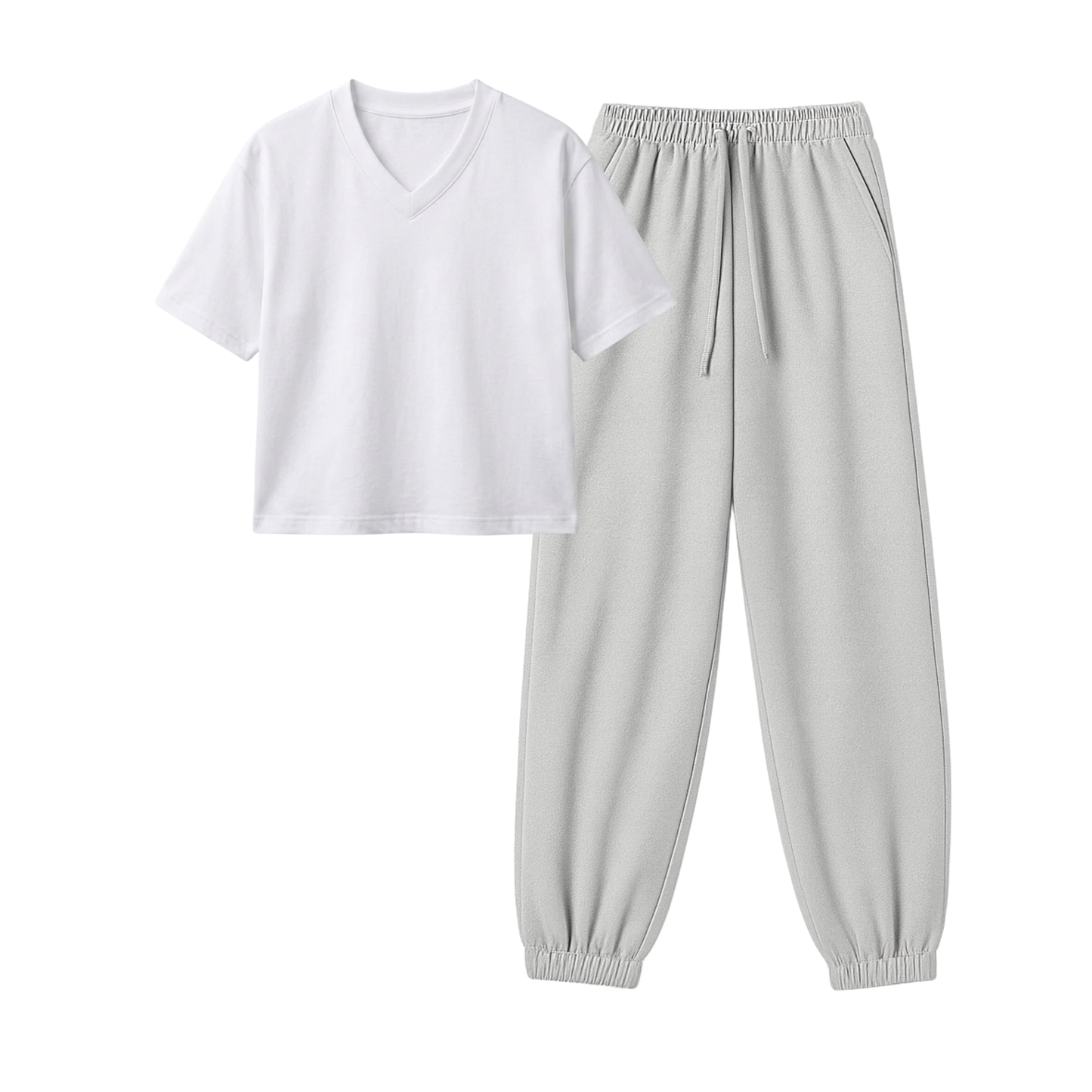 Lightgrey Sweatpant With Crop V-Neck T-Shirt