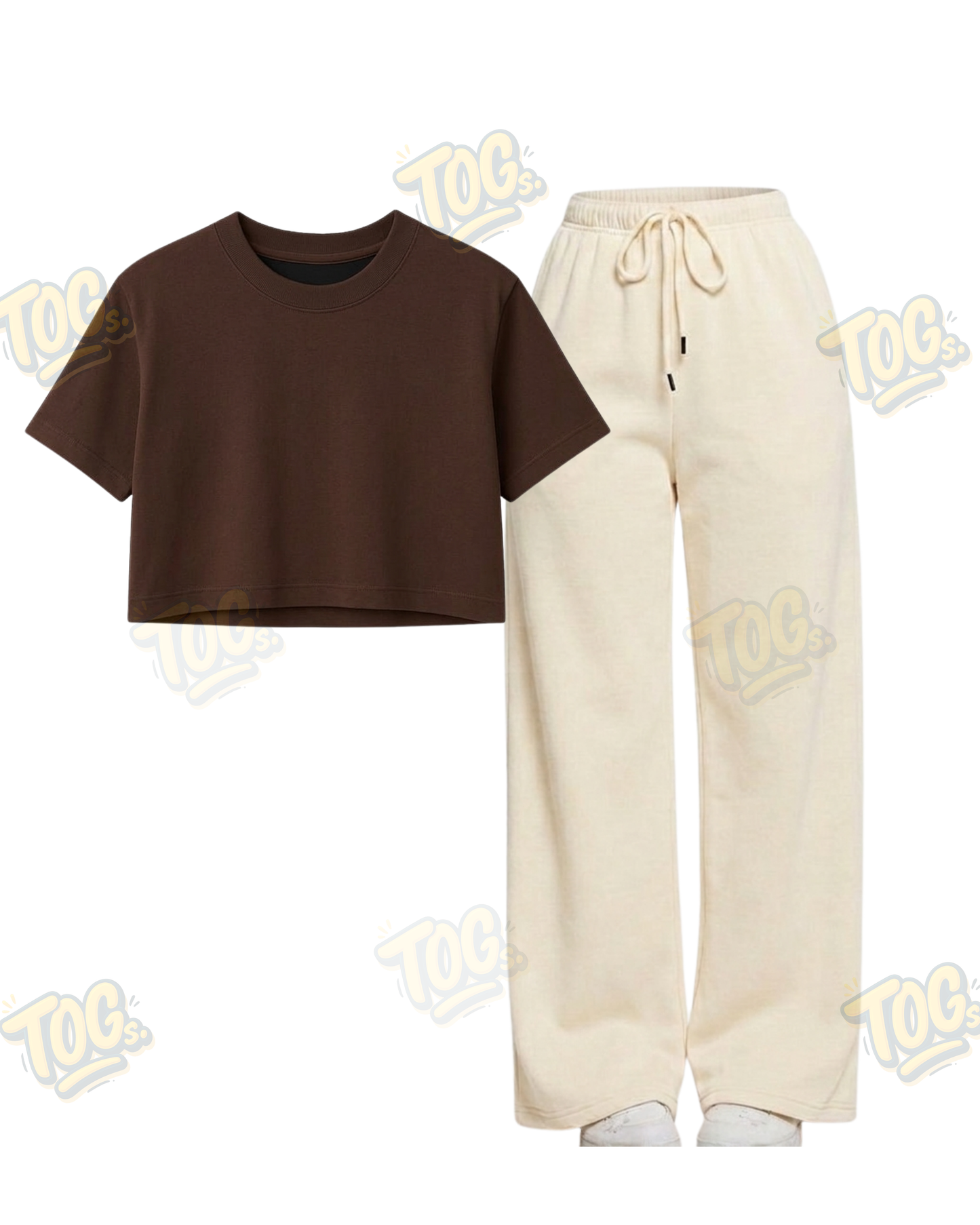 Beige Wide-Leg Trouser With Crop T-Shirts