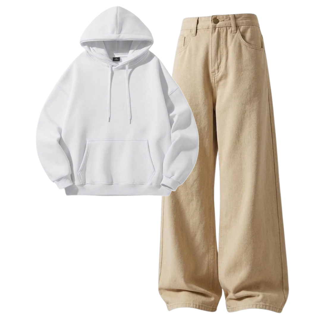 Beige Baggy Jeans With Hoodie