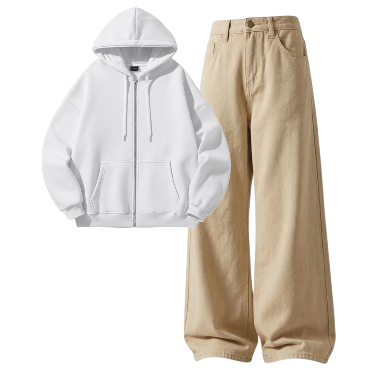 Beige Baggy Jeans With Zipper