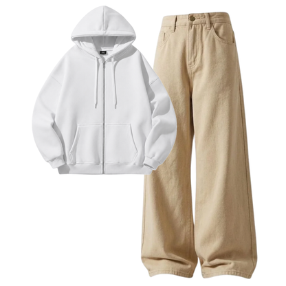 Beige Baggy Jeans With Zipper