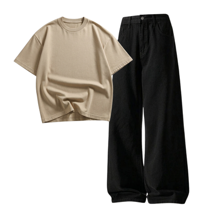 Black Wide-Leg Baggy Jeans With Oversized Drop Shoulder T-Shirt