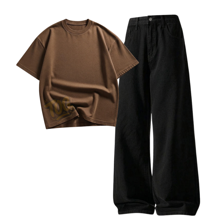 Black Wide-Leg Baggy Jeans With Oversized Drop Shoulder T-Shirt