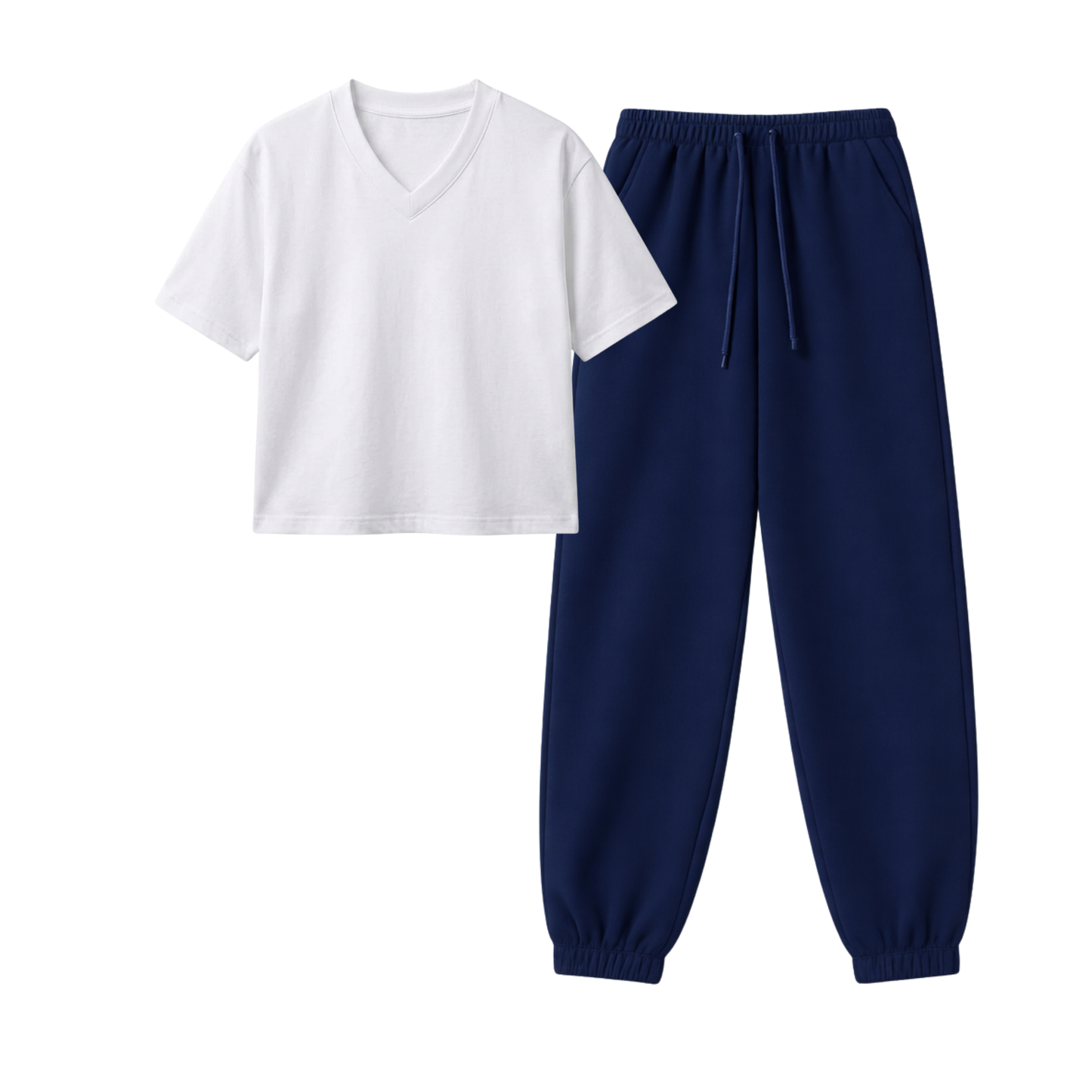 Navyblue Sweatpant With Crop V-Neck T-Shirt