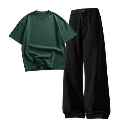 Black Wide-Leg Baggy Jeans With Oversized Drop Shoulder T-Shirt