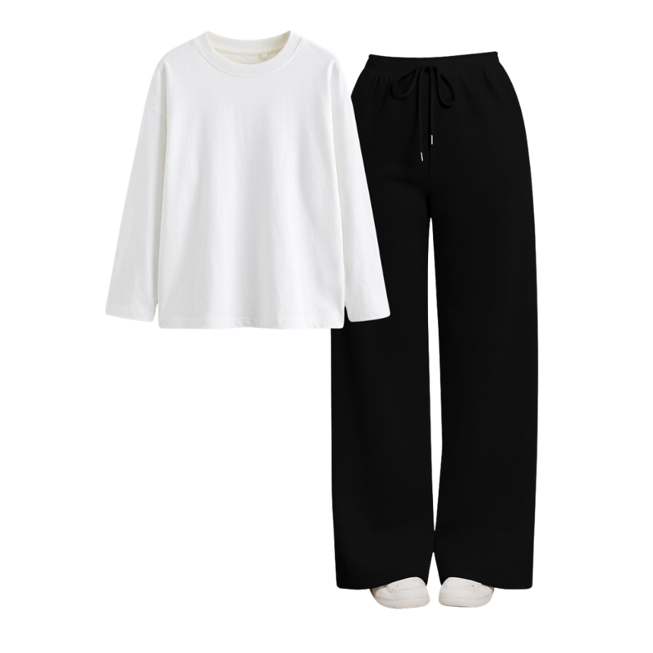 Black Wide-Leg Trouser With Full Sleeves T-Shirts