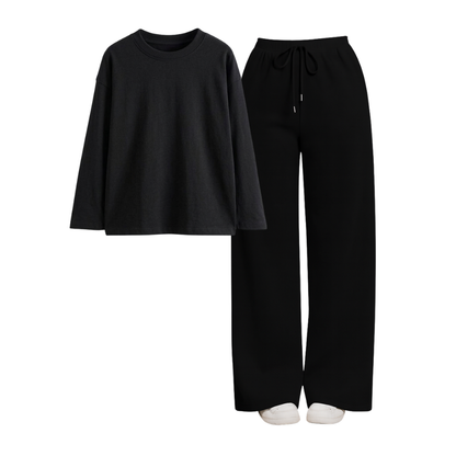 Black Wide-Leg Trouser With Full Sleeves T-Shirts