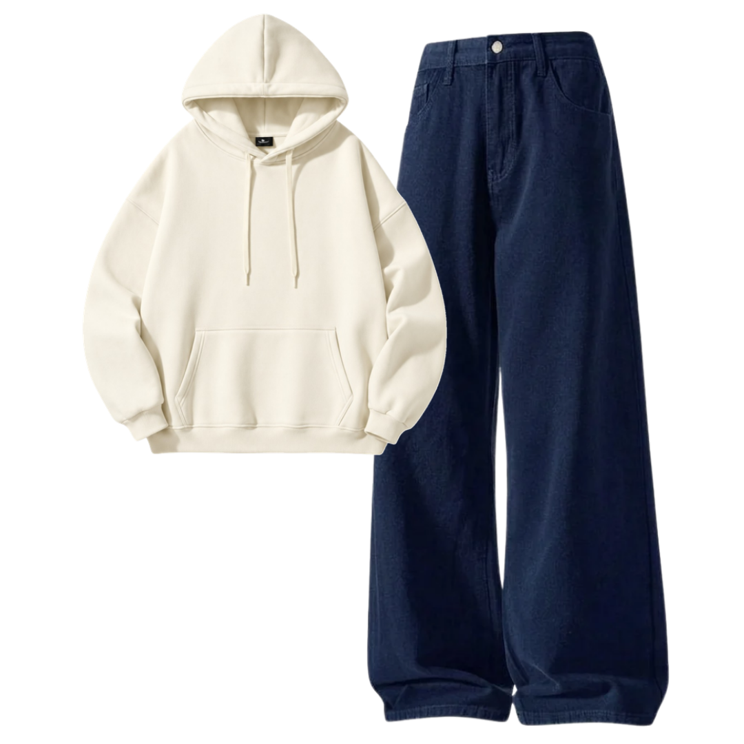 Navyblue Baggy Jeans With Hoodie