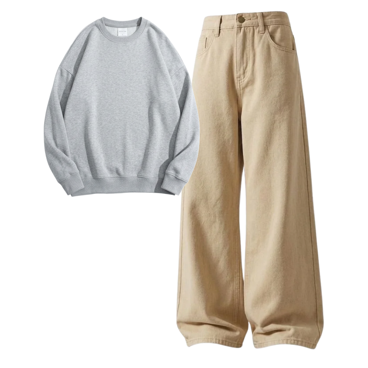 Beige Baggy Jeans With Sweatshirt