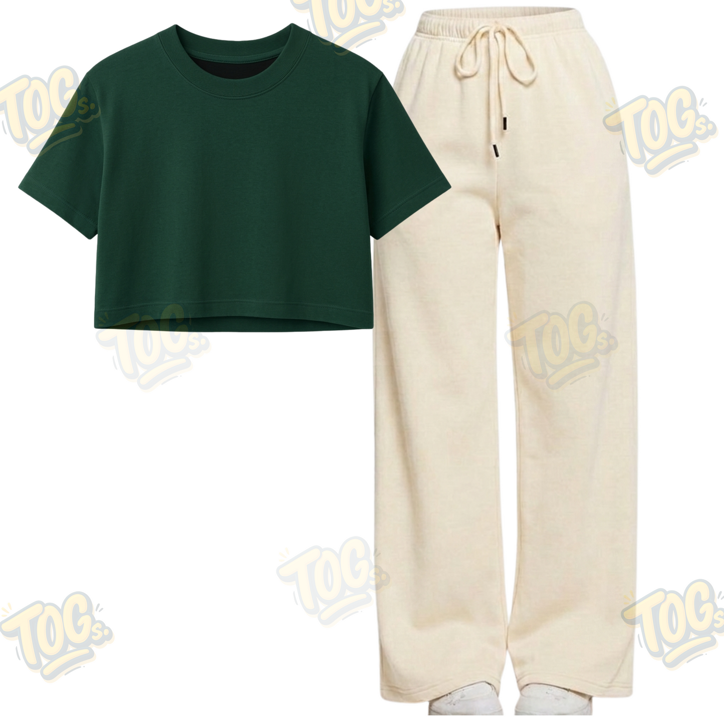 Beige Wide-Leg Trouser With Crop T-Shirts