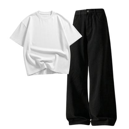 Black Wide-Leg Baggy Jeans With Oversized Drop Shoulder T-Shirt