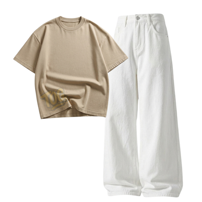 White Wide-Leg Baggy Jeans With Oversized Drop Shoulder T-Shirt