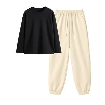 Cream Sweatpant With Full Sleeves T-Shirt