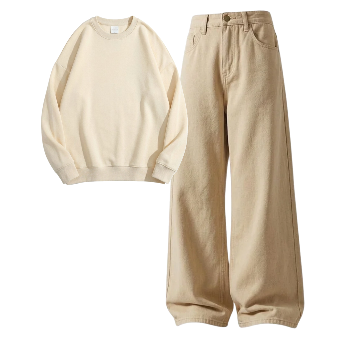 Beige Baggy Jeans With Sweatshirt