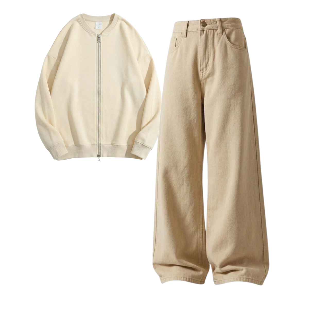 Beige Baggy Jeans With Zweat