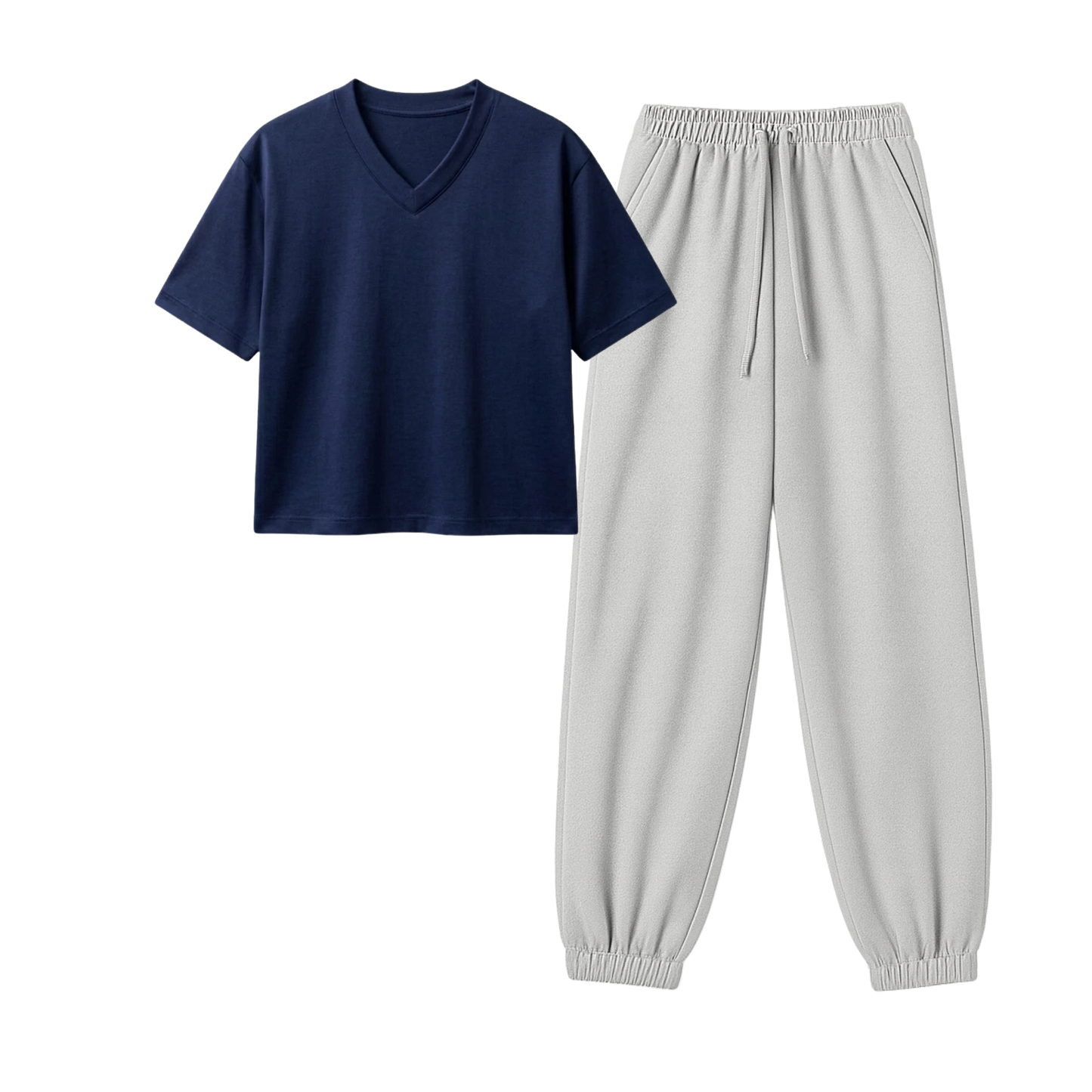 Lightgrey Sweatpant With Crop V-Neck T-Shirt