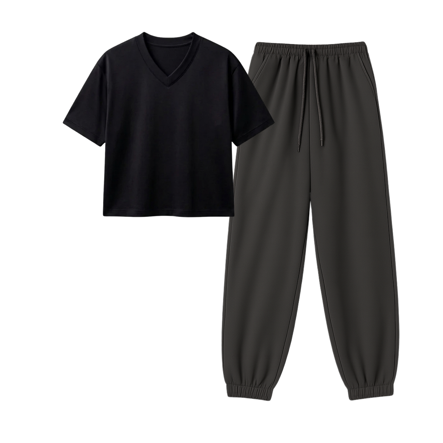 Charcoalgrey Sweatpant With Crop V-Neck T-Shirt