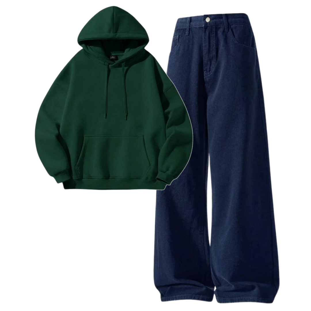 Navyblue Baggy Jeans With Hoodie