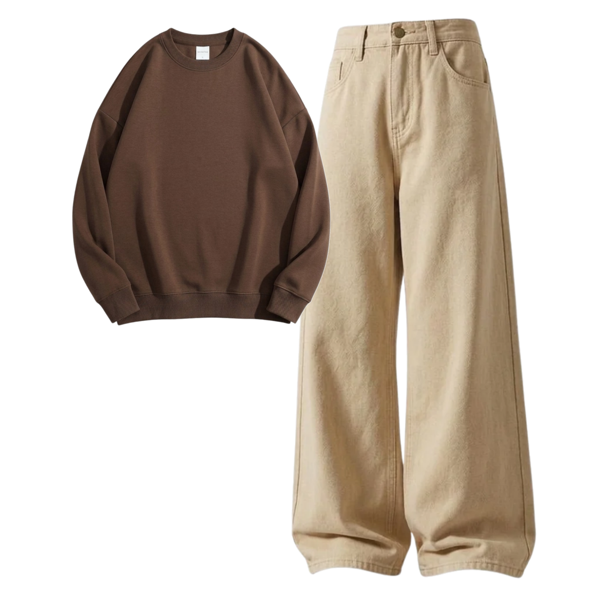 Beige Baggy Jeans With Sweatshirt