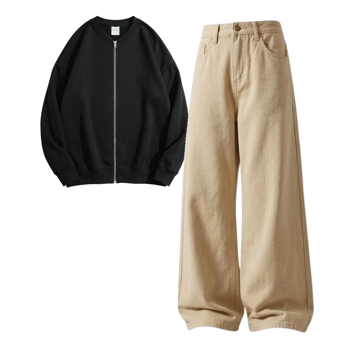Beige Baggy Jeans With Zweat
