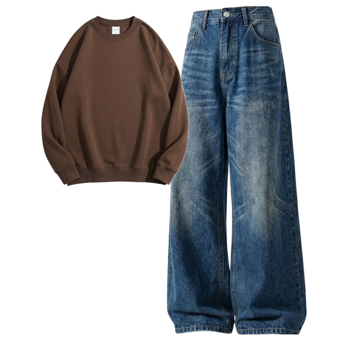 Navyblue Vintage Baggy Jeans With Sweatshirt
