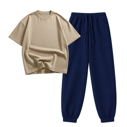 Navyblue Sweatpant With Oversized Drop Shoulder T-Shirt
