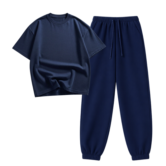 Navyblue Sweatpant With Oversized Drop Shoulder T-Shirt