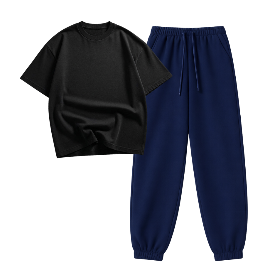 Navyblue Sweatpant With Oversized Drop Shoulder T-Shirt